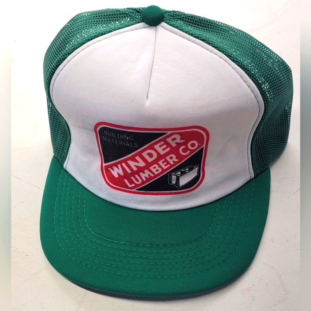 Green foam mesh hat Snap back trucker winder lumber co. Lumber yard